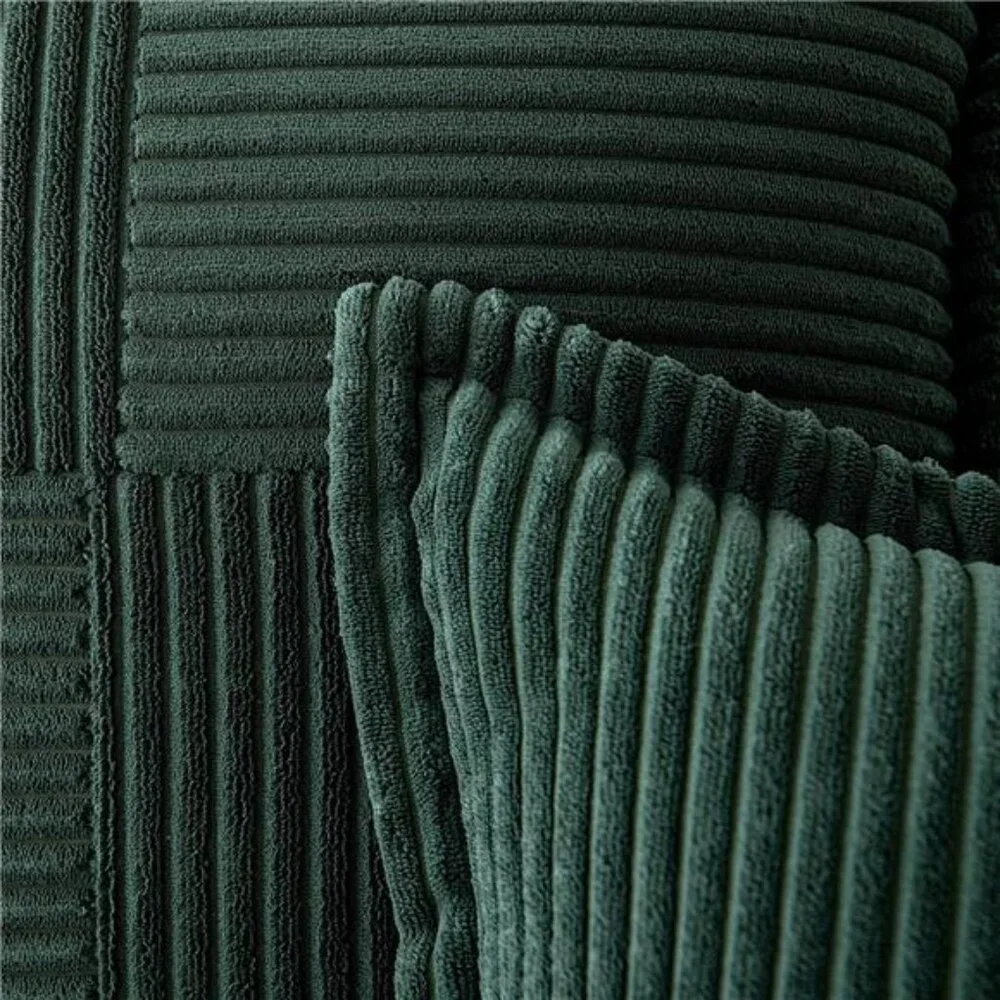 Set of 2 Dark Green Corduroy Pillow Covers,Boho Striped Decorative Cushion 18x18